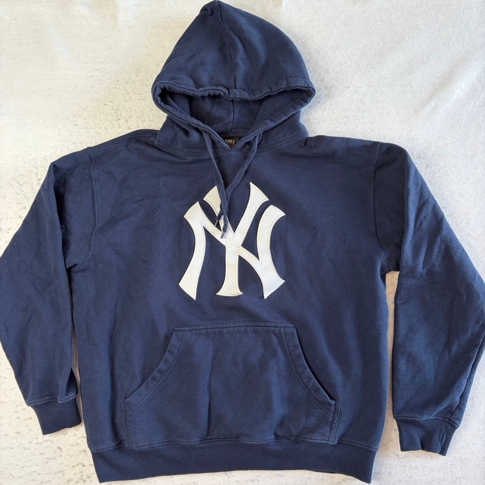 MLB New York Yankees Pullover Hoodie Mens Medium Navy Blue Embroidered Logo